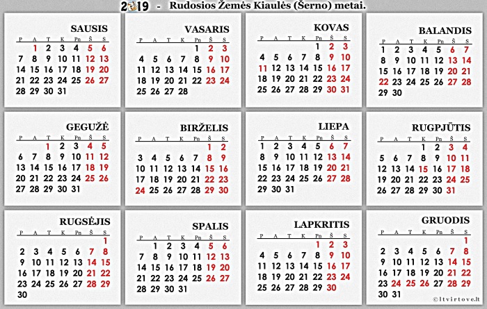 Kalendorius 2019 | 2019-ųjų metų kalendorius