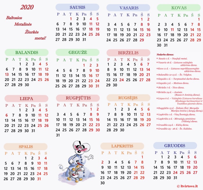 Kalendorius 2020 | 2020-ųjų metų kalendorius