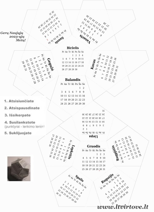 2023-ųjų metų kalendorius-dodekaedras